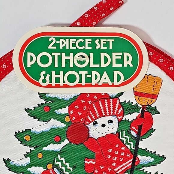 Vtg B & D Christmas Snowman Pot Holder Hot Pad Set NOS Tree Cat Kitchen Kitsch - Picture 3 of 6